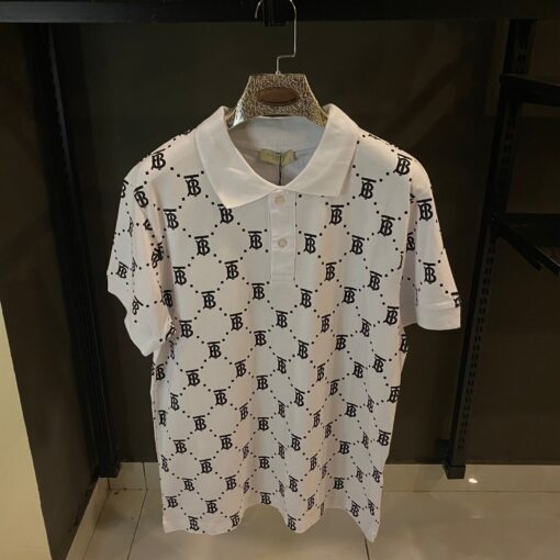 BURBERRY WHITE POLO ALL OVER BLACK PRINT