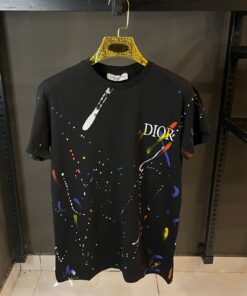 DIOR BLACK TSHIRT WATER MULTI PRINT