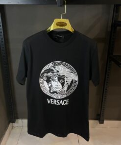 VERSACE BLACK TSHIRT WHITE BLACK LOGO PRINT