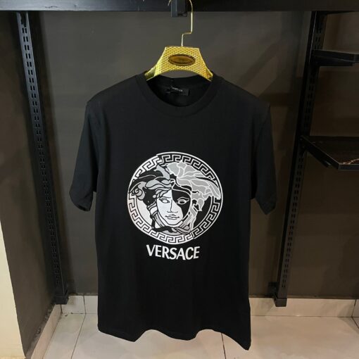 VERSACE BLACK TSHIRT WHITE BLACK LOGO PRINT