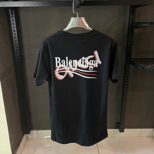 BALENCIAGA BLACK TSHIRT RED & WHITE PRINT - Image 2