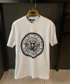 BALMAIN WHITE TSHIRT BLACK PRINT