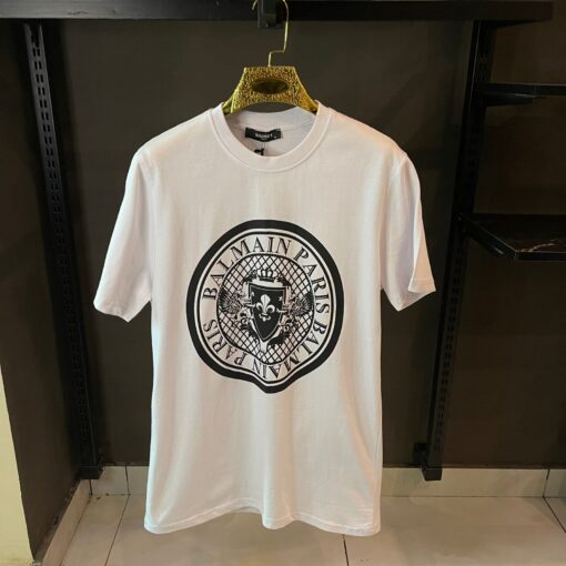 BALMAIN WHITE TSHIRT BLACK PRINT