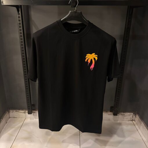 PALM ANGELS BLACK TSHIRT MULTI PALM PRINT