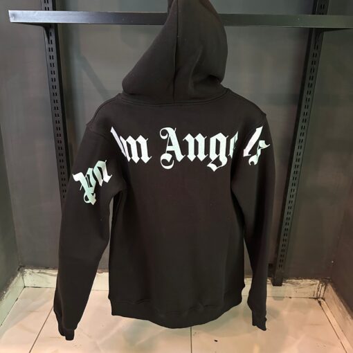 PALM ANGELS BLACK HOODIE WHITE PRINT - Image 2