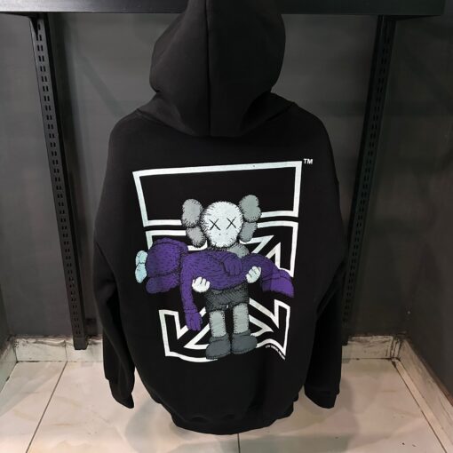 OFFWHITE BLACK HOODIE PURPLE KAWS PRINT OVER SIZED - Image 2