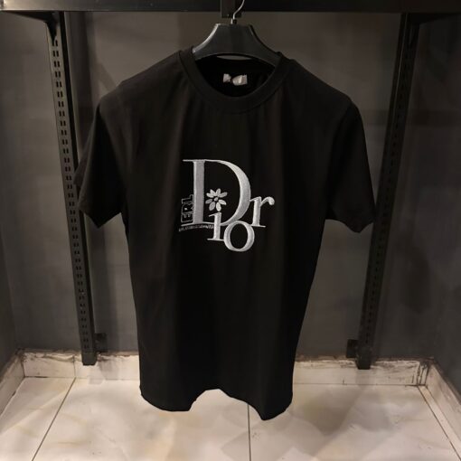 DIOR BLACK TSHIRT SILVER EMBROIDERED