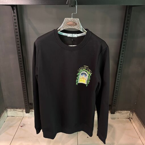 CASABALANCA BLACK SWEAT SHIRT GREEN FLOWER PRINT