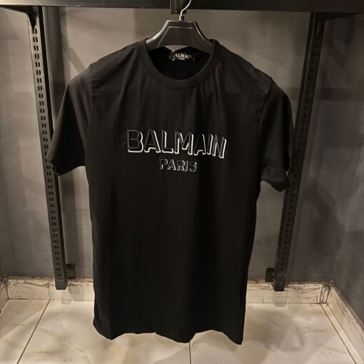 BALMAIN BLACK TSHIRT BLACK AND WHITE PATCHE