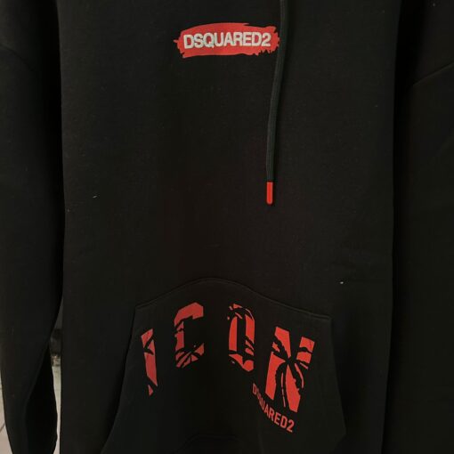 DSQUARED2 BLACK HOODIE RED ICON PRINT - Image 2