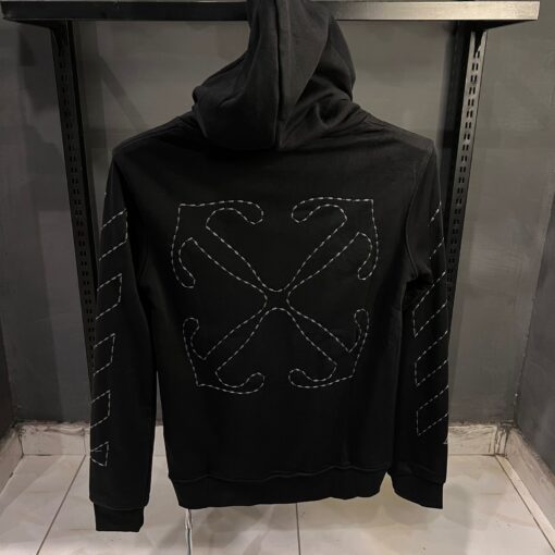 Off White Black Hoodie With White Thread - Image 2