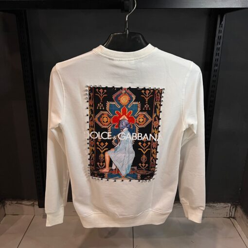 D&G White Sweatshirt | Multi Patch on back with Stones - Image 2