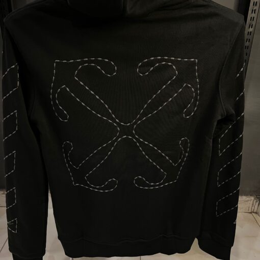 Off White Black Hoodie With White Thread - Image 3