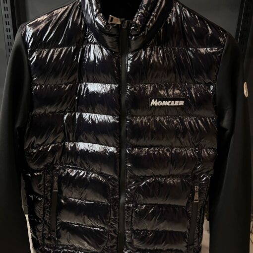 Moncler Black Jacket White Badge on Front - Image 2