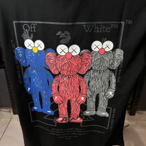 OFFWHITE BLACK TSHIRT MULTI KAWS PRINT - Image 2