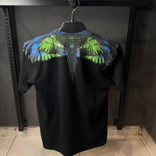 MARCELO BURLON BLACK TSHIRT GREEN BLUE PRINT - Image 2