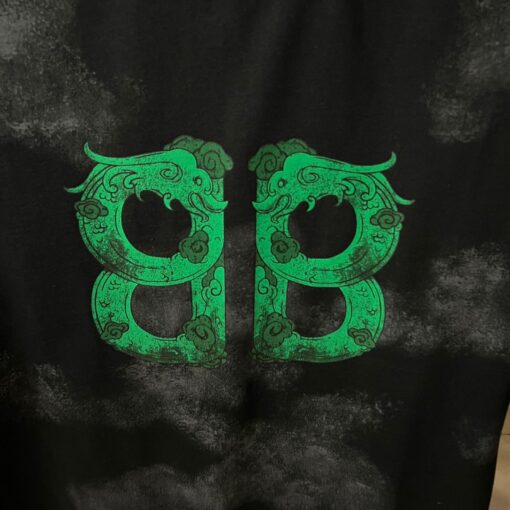 BALENCIAGA BLACK TSHIRT GREEN PRINT - Image 3