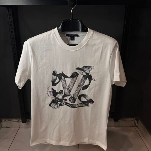 LOUIS VUITTON WHITE TSHIRT BLACK BIRD PRINT