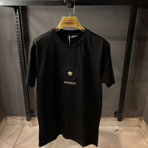 VERSACE BLACK TSHIRT GOLDEN BADGE