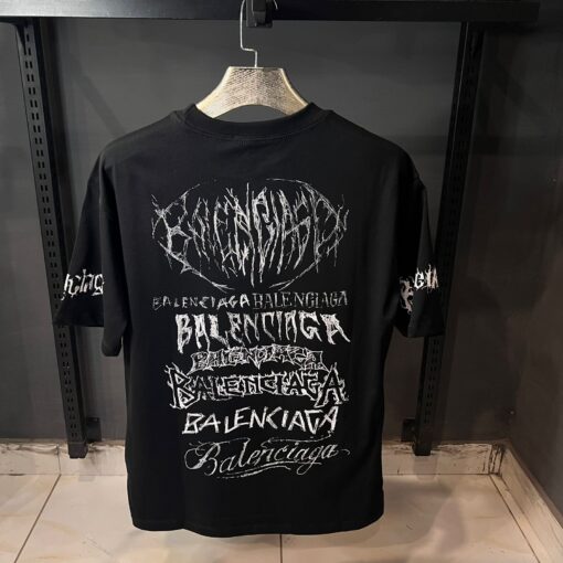 BALENCIAGA BLACK TSHIRT WHITE PRINT FRONT AND BACK - Image 2