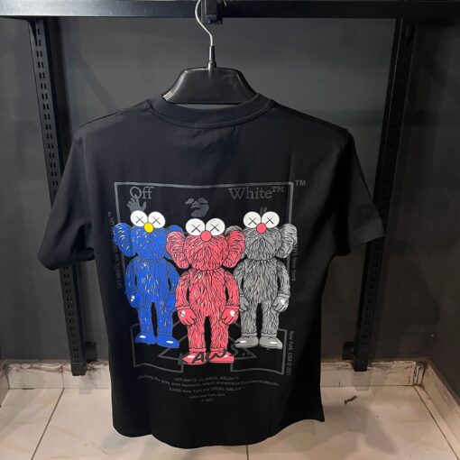 OFFWHITE BLACK TSHIRT MULTI KAWS PRINT - Image 3