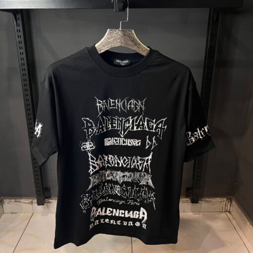 BALENCIAGA BLACK TSHIRT WHITE PRINT FRONT AND BACK