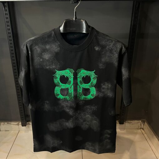 BALENCIAGA BLACK TSHIRT GREEN PRINT