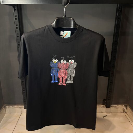 OFFWHITE BLACK TSHIRT MULTI KAWS PRINT