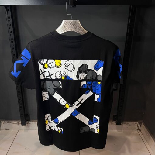 OFFWHITE BLACK TSHIRT WHITE BLUE KAWS PRINT - Image 2