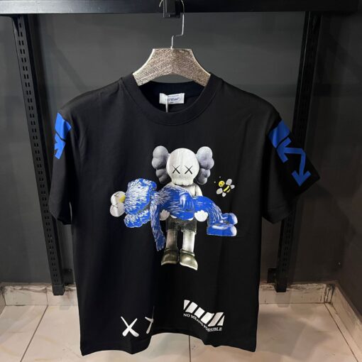 OFFWHITE BLACK TSHIRT WHITE BLUE KAWS PRINT