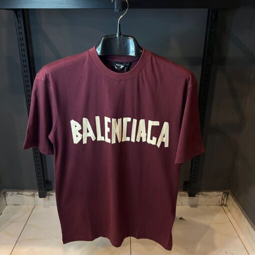 BALENCIAGA TAPE TYPE T-SHIRT IN DARK RED OVER SIZED