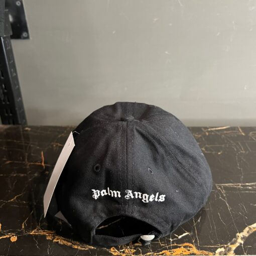 PALM ANGELS BLACK CAP WHITE EMBROIDERD - Image 2