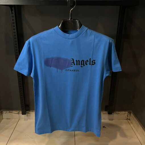 PALM ANGELS PARIS SPRAYED LOGO BLUE OVER SIZED T-SHIRT