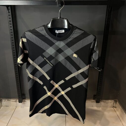 Burberry T-Shirt, Mens Black Cotton T-Shirt With Geometric Print