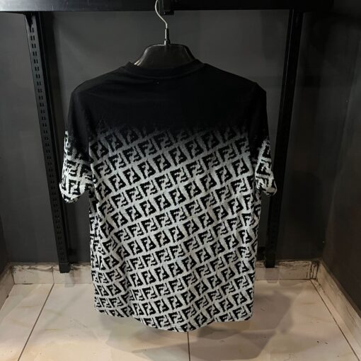 FENDI BLACK TSHIRT ALL OVER WHITE PRINT - Image 2