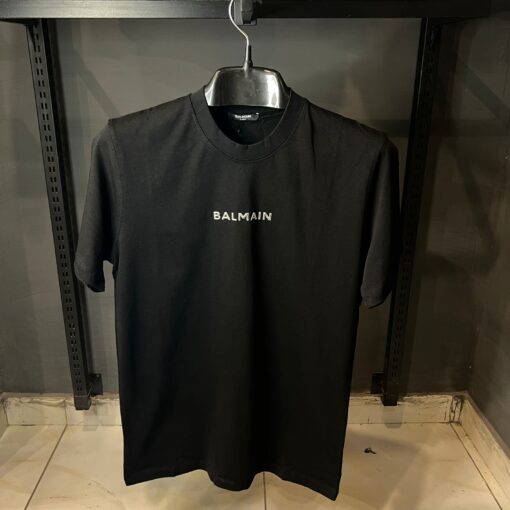 BALMAIN BLACK TSHIRT SILVER PATCHE OVER SIZED