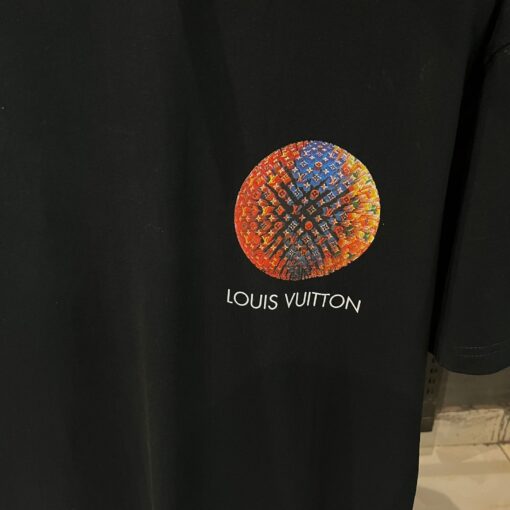 Black Louis Vuitton Half Sleeve Digital Printed Cotton T Shirt For Men - Image 3