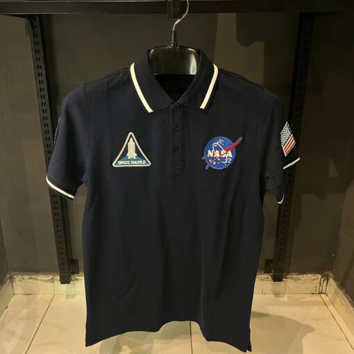 Balenciaga x NASA Men's Cotton Short Sleeve Polo Shirt in Blue