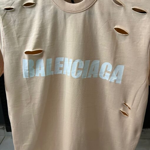 Balenciaga peach Archetype Logo Destroyed Over sized T-Shirt - Image 2