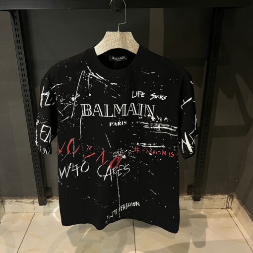 Vintage Balmain All Over Print Black T-shirt Vintage Balmain