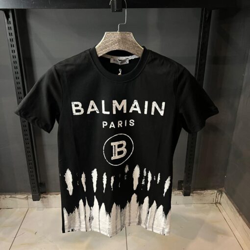 BALMAIN BLACK TSHIRT WHITE BOTTUM PRINT