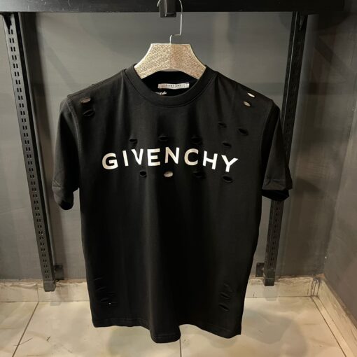 Givenchy Black Archetype Logo Destroyed Over sized T-Shirt