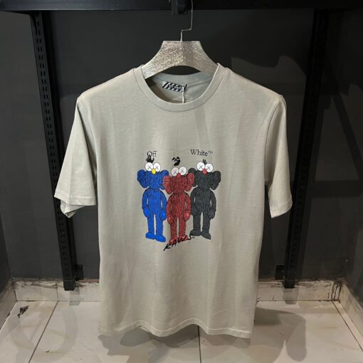 Offwhite Kaws Printed Cotton Summer Gray T-Shirt