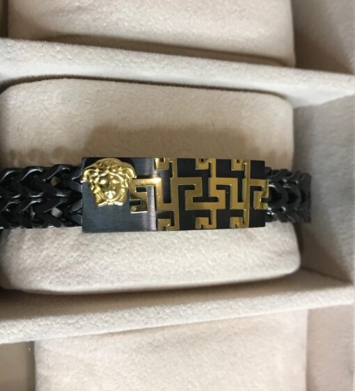 Black Versace Crown Foxtail Bracelet for Men