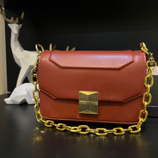 Kalinda Metallic Accent Boxy Bag - Brick