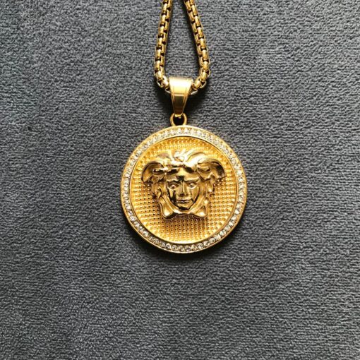 Versace Round Medusa Head Pendant Necklace fon Men