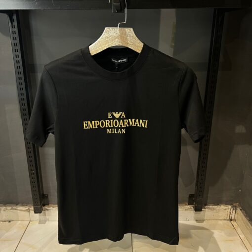 Emporio Armani Mens Gold Chest Logo T-Shirt - Black