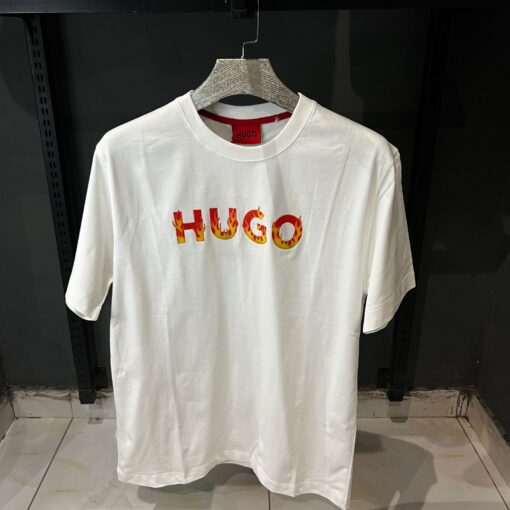 HUGO BOSS COTTON JERSEY T-SHIRT WITH FLAME LOGO