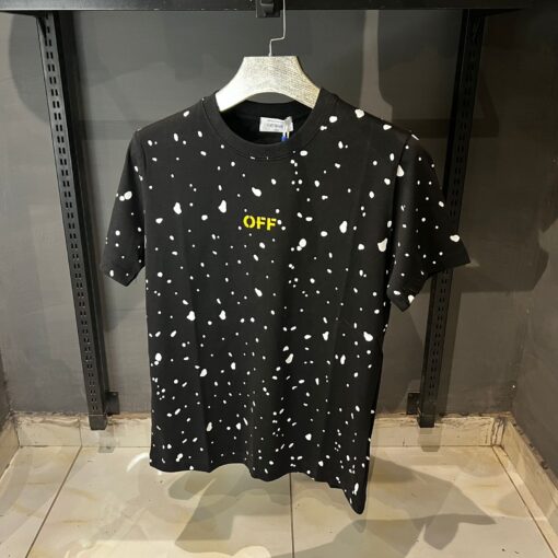 OffWhite paint splatterd white dots cotton mens t-shirt