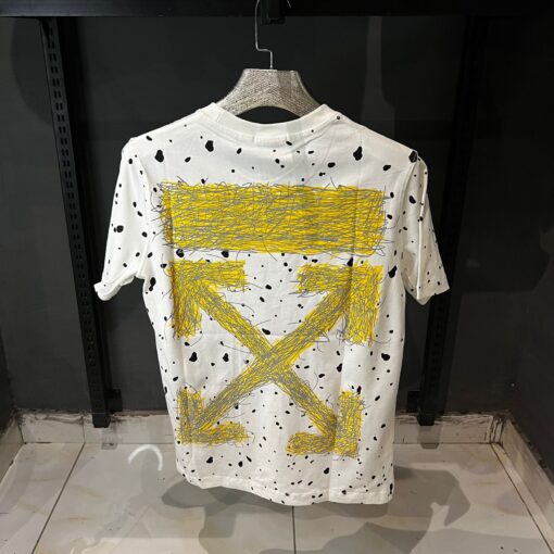 OffWhite paint splatterd black dots cotton mens t-shirt - Image 2